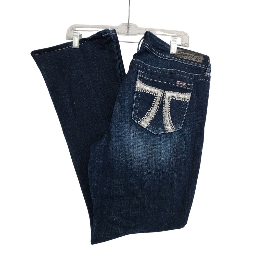 Seven7 Size 12 Blue Rocker Slim Bootcut Jeans Y2K McBling Rhinestone Embellished